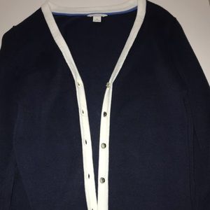 A navy blue Nautica cardigan.